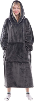 Waitu Wearable Blanket Sweatshirt Gifts for Women and Men, Warm and Cozy Giant Blanket Hoodie, Thick Flannel Hooded Blanket with Sleeves and Giant Pocket - Dark Gray