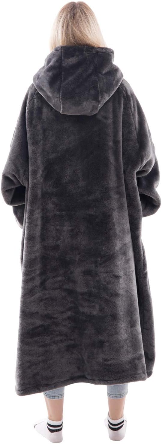 Waitu Wearable Blanket Sweatshirt Gifts for Women and Men, Warm and Cozy Giant Blanket Hoodie, Thick Flannel Hooded Blanket with Sleeves and Giant Pocket - Dark Gray