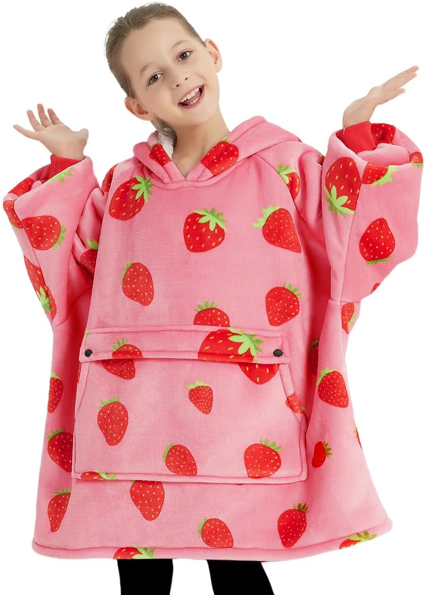 KFUBUO Wearable Blanket Hoodie for Adults With Pocket Strawberry Hoodie