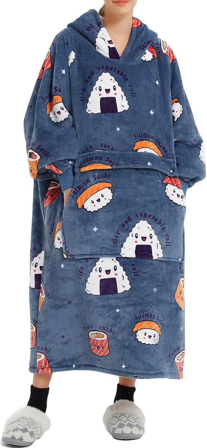 KFUBUO Wearable Blanket Hoodie for Adults With Pocket Sushi Hoodie