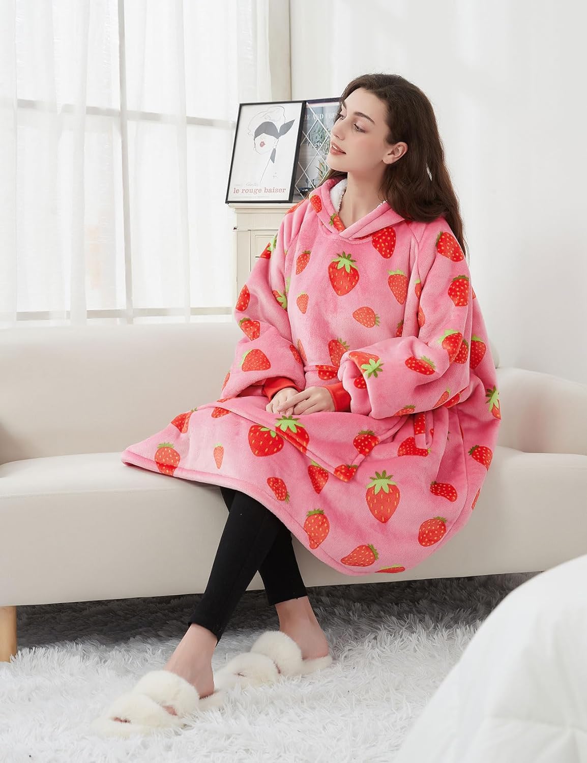 KFUBUO Wearable Blanket Hoodie for Adults With Pocket Strawberry Hoodie