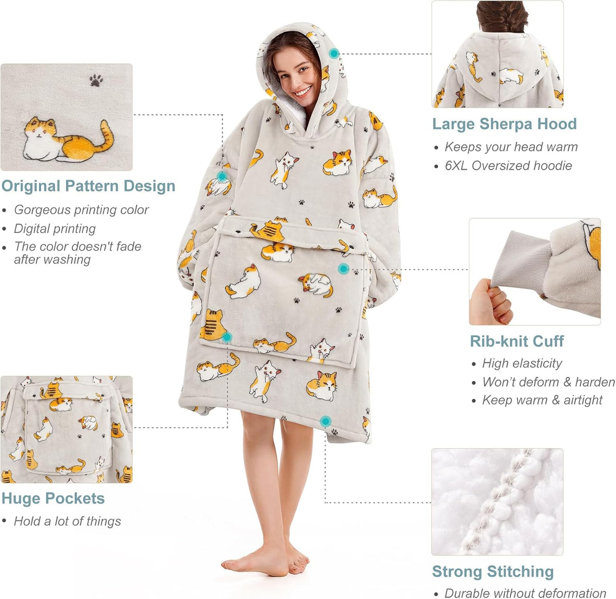 Narecte Cozy Oversized Hoodie Blanket Wearable Blanket for Adults