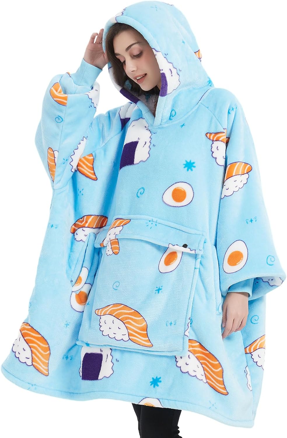 KFUBUO Wearable Blanket Hoodie for Adults With Pocket Sushi Hoodie