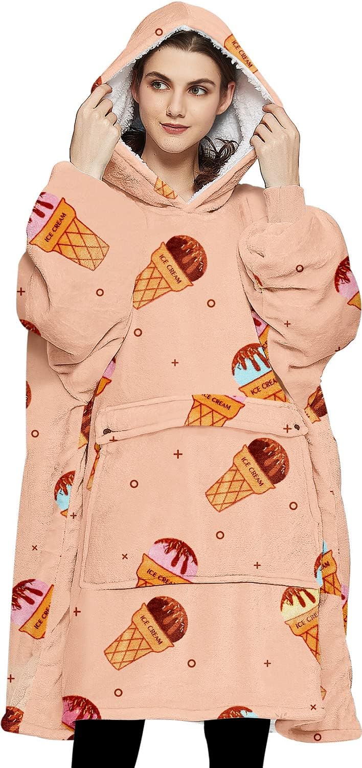 KFUBUO Wearable Blanket Hoodie for Adults With Pocket Strawberry Hoodie
