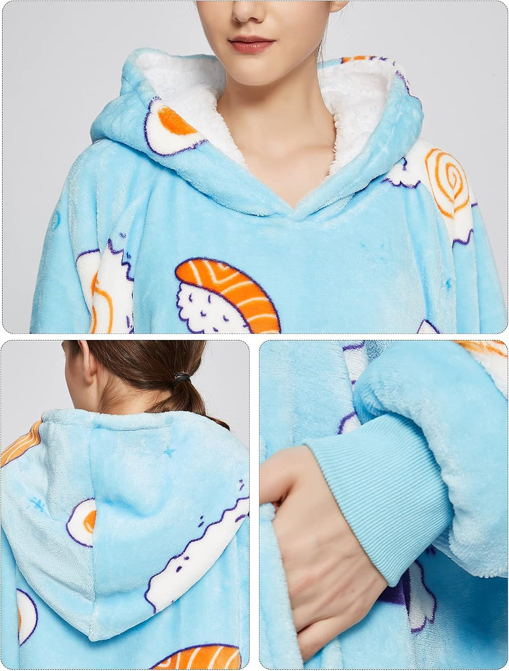 KFUBUO Wearable Blanket Hoodie for Adults With Pocket Sushi Hoodie