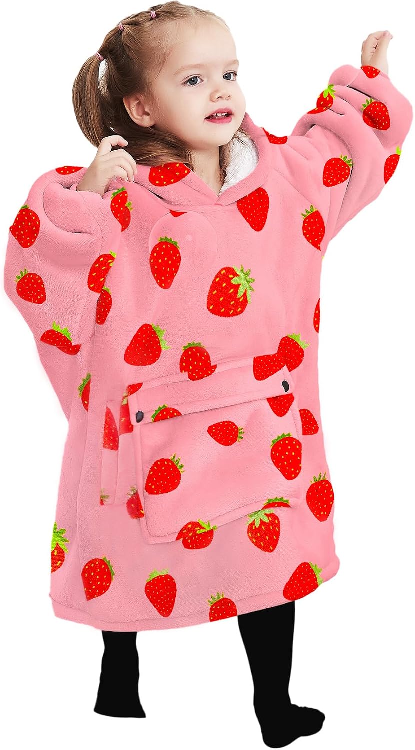 KFUBUO Wearable Blanket Hoodie for Adults With Pocket Strawberry Hoodie
