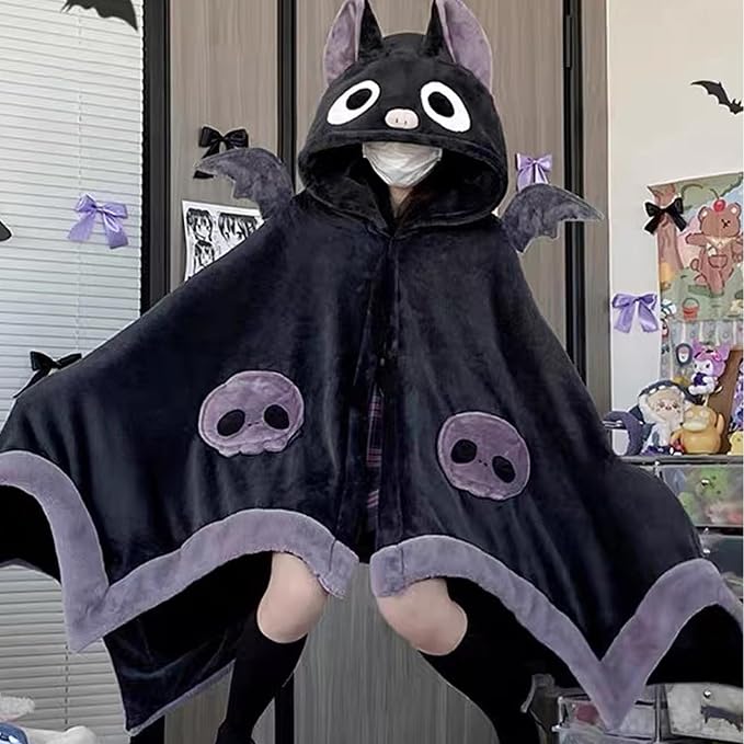 Bat Blanket Hoodie, Halloween Wearable Blanket with Hood