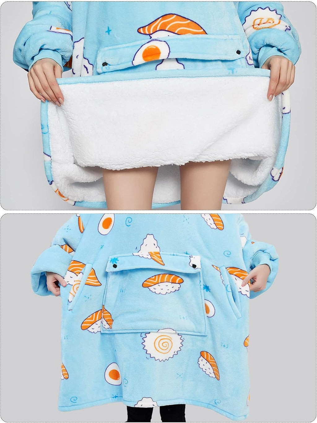KFUBUO Wearable Blanket Hoodie for Adults With Pocket Sushi Hoodie
