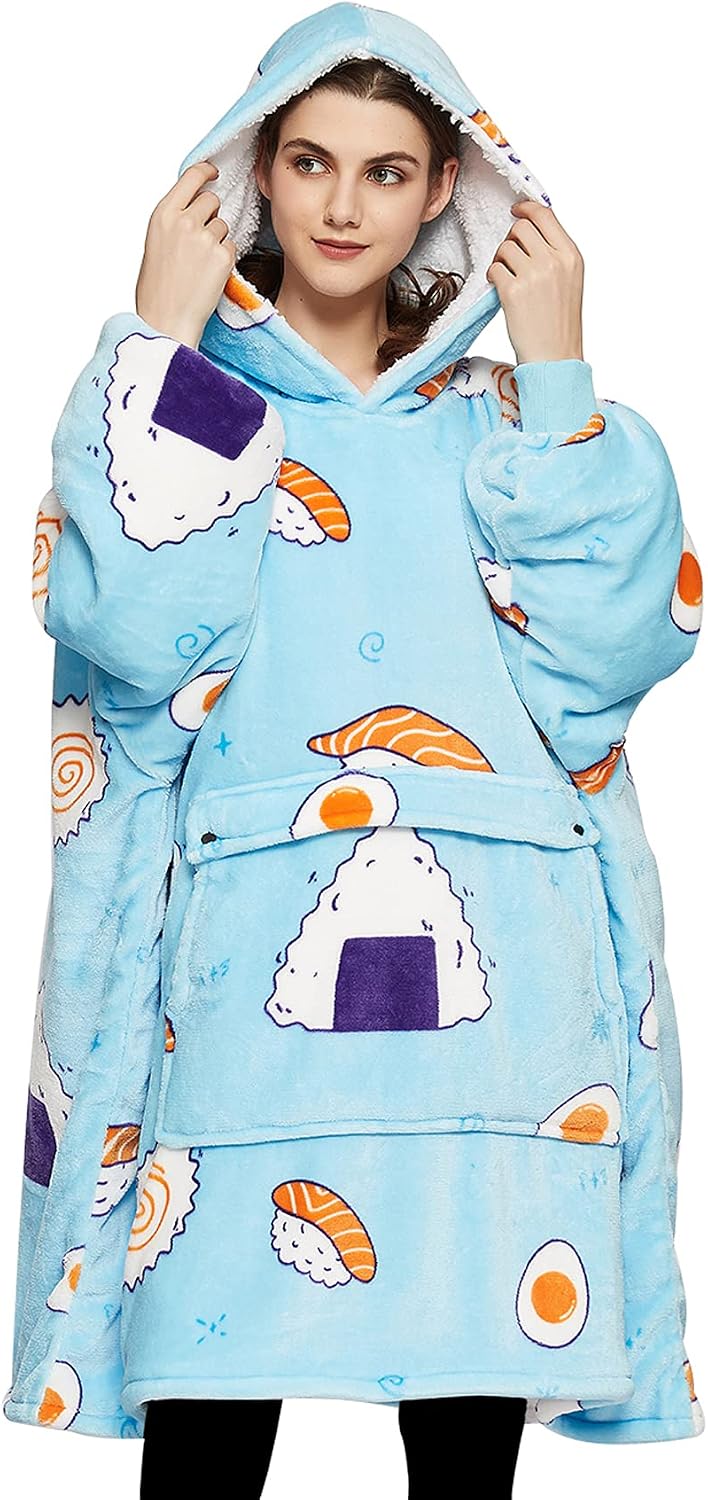 KFUBUO Wearable Blanket Hoodie for Adults With Pocket Sushi Hoodie