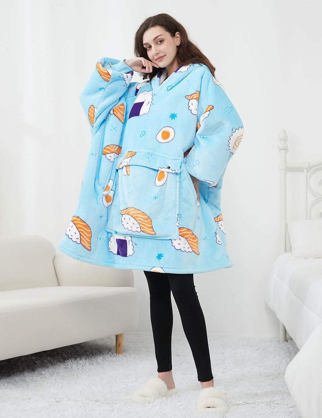 KFUBUO Wearable Blanket Hoodie for Adults With Pocket Sushi Hoodie