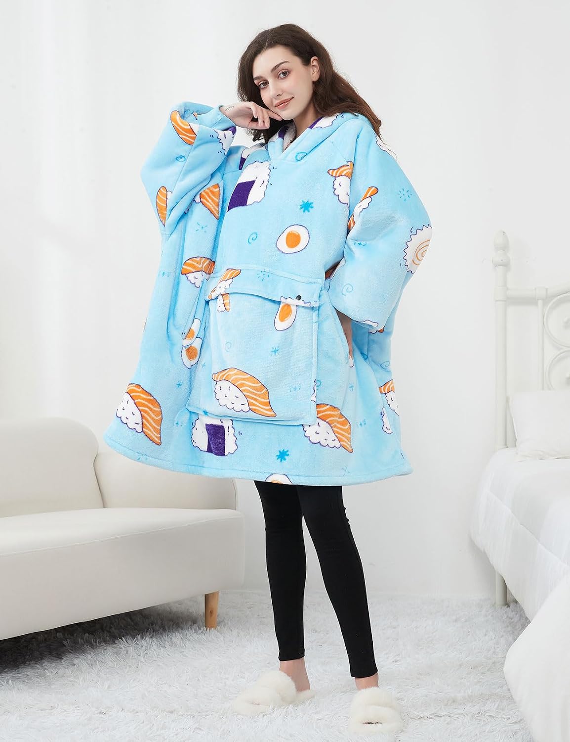 KFUBUO Wearable Blanket Hoodie for Adults With Pocket Sushi Hoodie