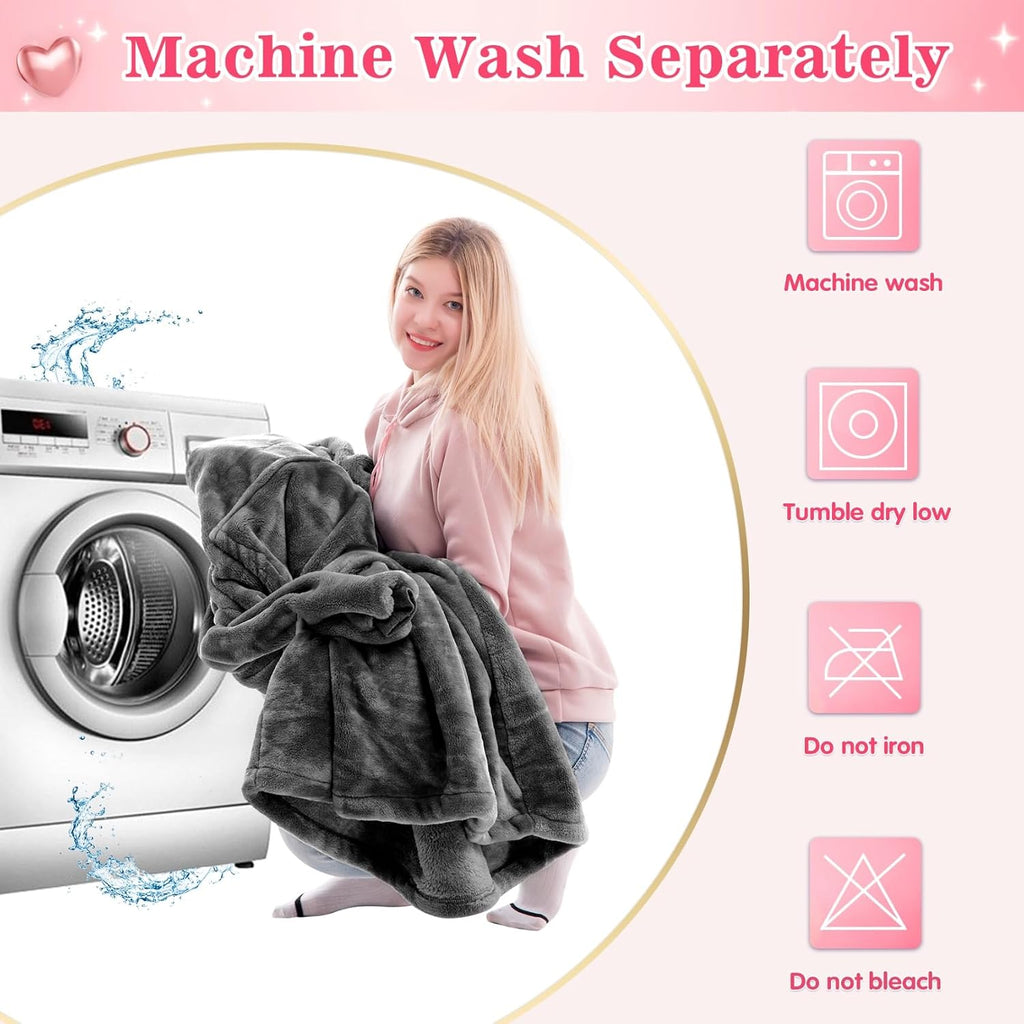 Waitu Wearable Blanket Sweatshirt Gifts for Women and Men, Warm and Cozy Giant Blanket Hoodie, Thick Flannel Hooded Blanket with Sleeves and Giant Pocket - Dark Gray