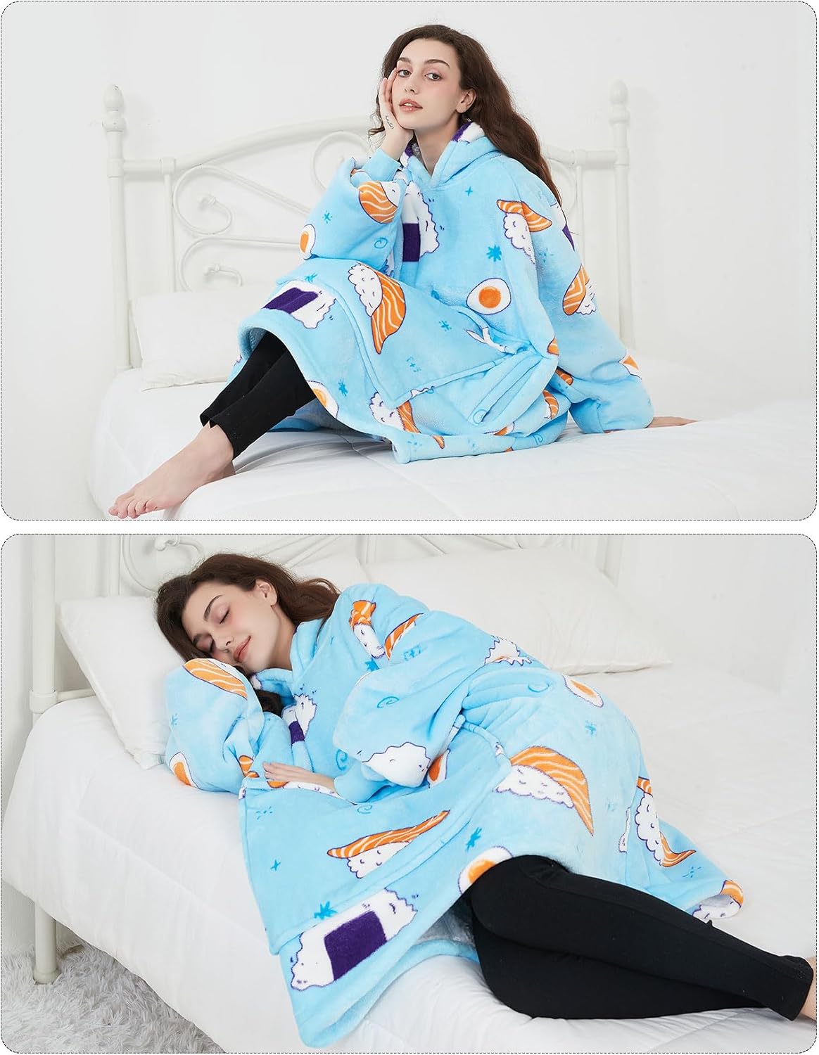KFUBUO Wearable Blanket Hoodie for Adults With Pocket Sushi Hoodie