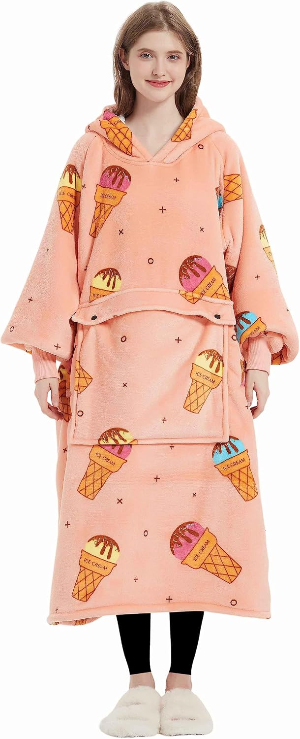 KFUBUO Wearable Blanket Hoodie for Adults With Pocket Strawberry Hoodie