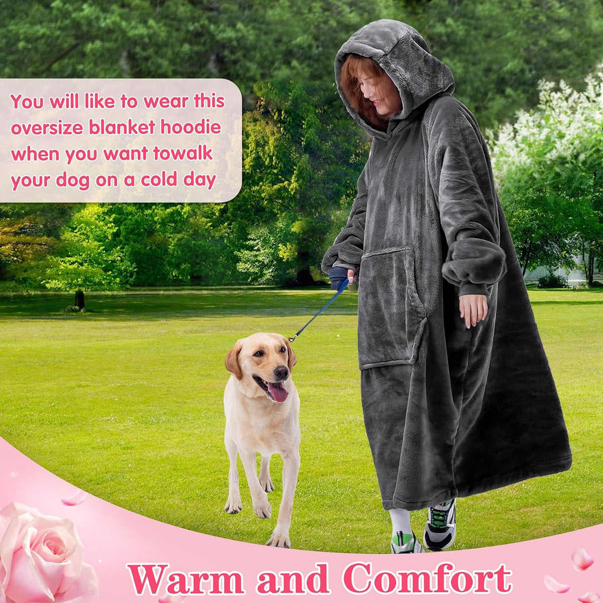 Waitu Wearable Blanket Sweatshirt Gifts for Women and Men, Warm and Cozy Giant Blanket Hoodie, Thick Flannel Hooded Blanket with Sleeves and Giant Pocket - Dark Gray