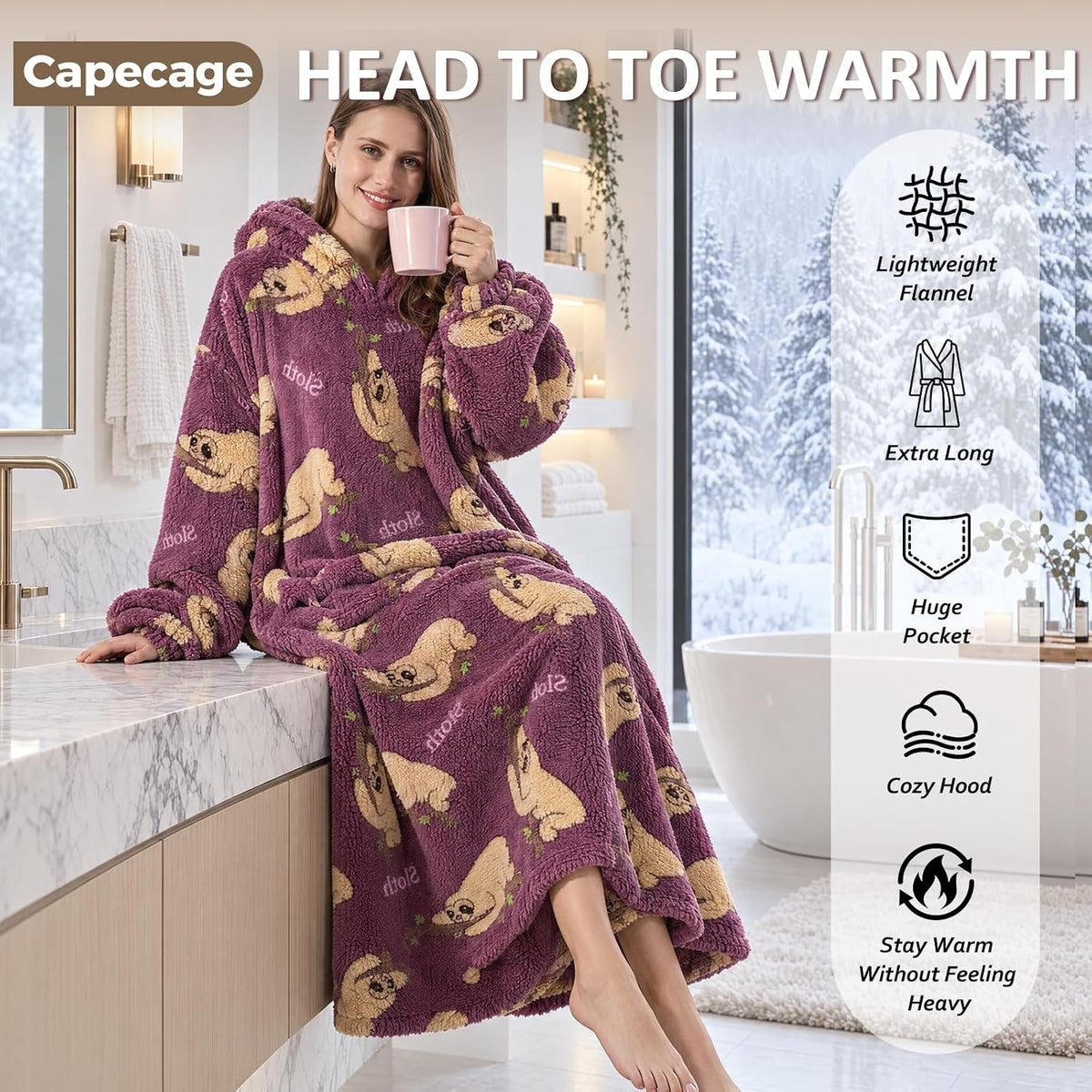 Capecage Long Wearable Blanket Hoodie with Big Pocket,Gift for Women or Men